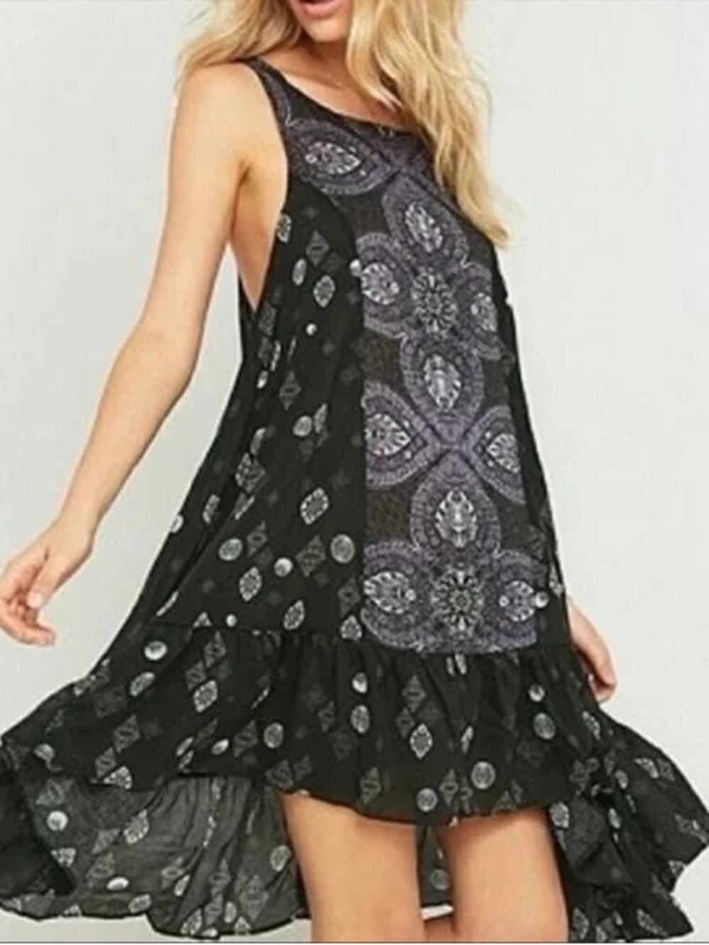 Free People Black Printed High-Low Sleeveless Dress size small